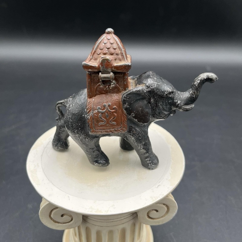 VTG Cast Iron Elephant Lighter With Carriage On Top Tobacciana Art Deco